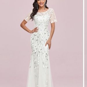 Gold EVER-PRETTY Sequin leaf Mesh fishtail dress